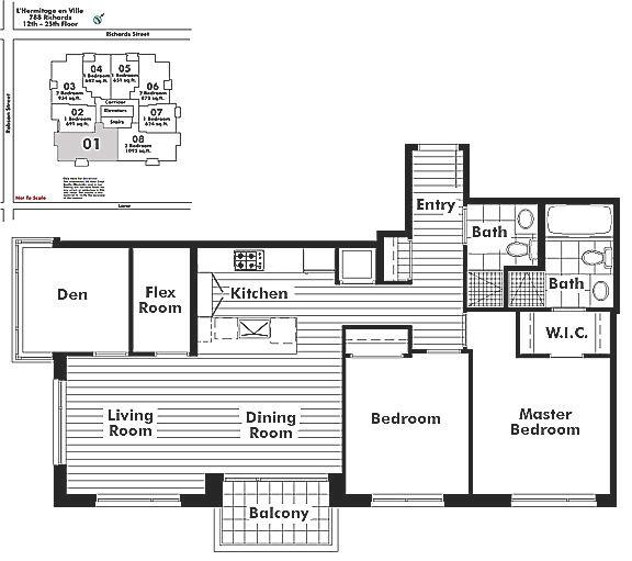 1601 788 Richards Street, Vancouver, BC Floor Plan