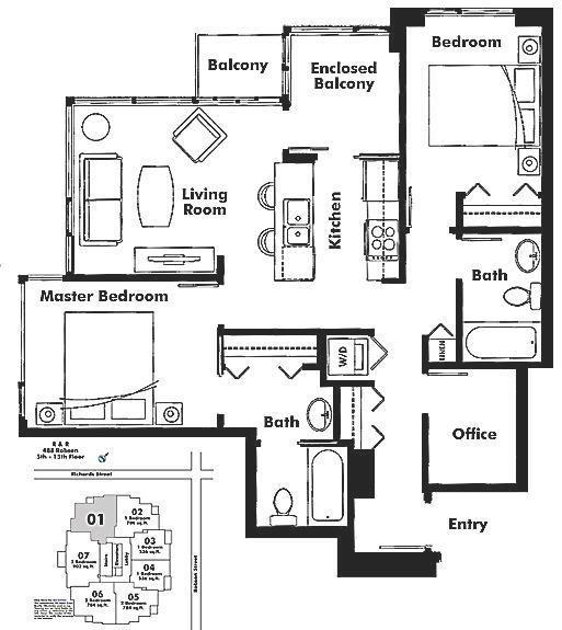 1401 480 ROBSON STREET, Vancouver, BC Floor Plan