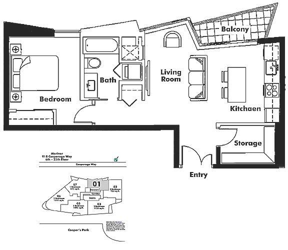 1701 918 COOPERAGE WAY, Vancouver, BC Floor Plan