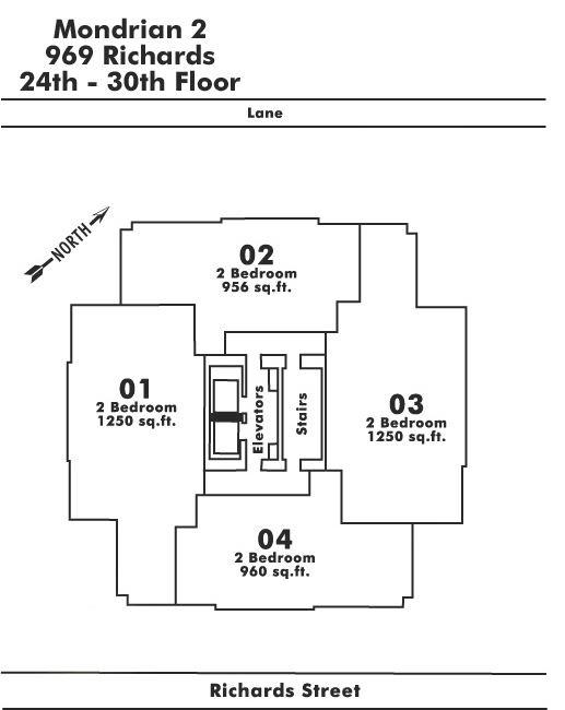3001 969 RICHARDS STREET, Vancouver, BC Floor Plate