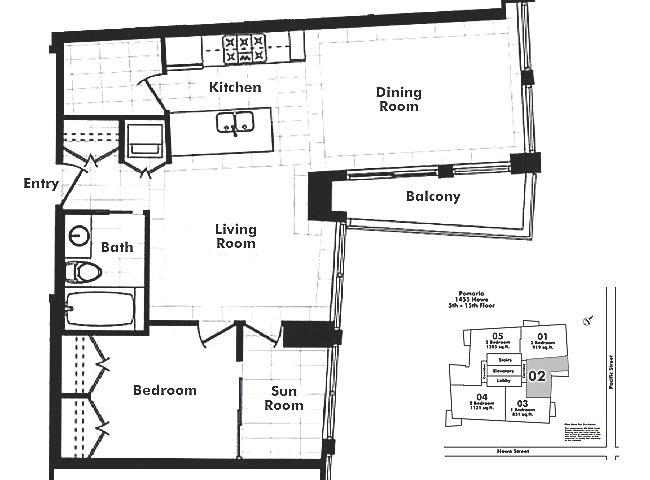 1402 1455 HOWE STREET, Vancouver, BC Floor Plan