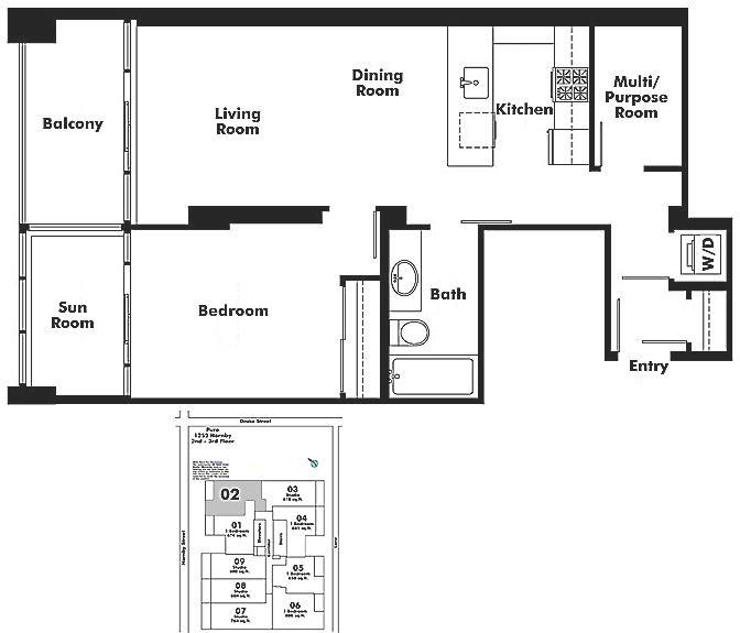 202 1252 Hornby Street, Vancouver, BC Floor Plan