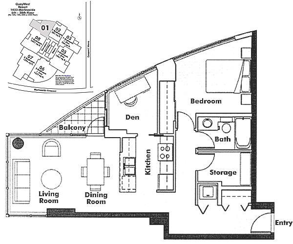 1101 1033 MARINASIDE CRESCENT, Vancouver, BC Floor Plan