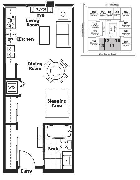 611 1333 W GEORGIA STREET, Vancouver, BC Floor Plan