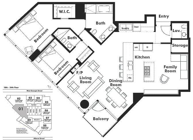 1701 1111 ALBERNI STREET, Vancouver, BC Floor Plan