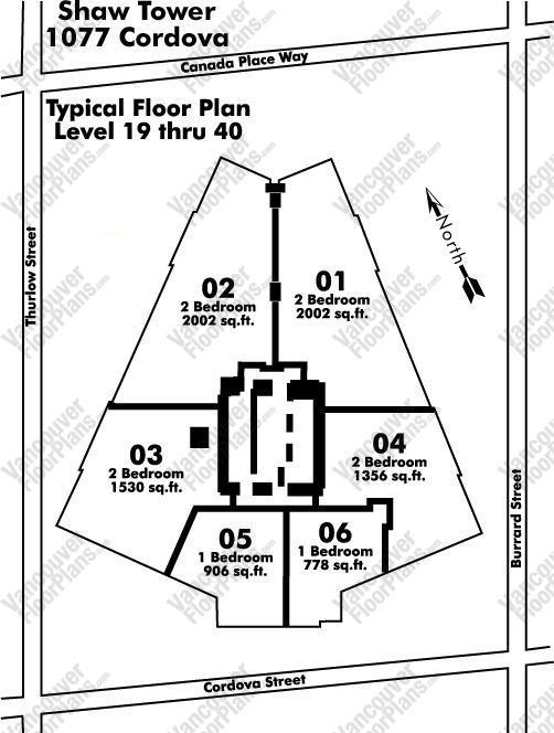 2701 1077 W CORDOVA STREET, Vancouver, BC Floor Plate