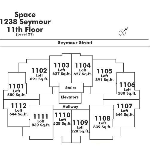 1102 1238 SEYMOUR STREET, Vancouver, BC Floor Plate