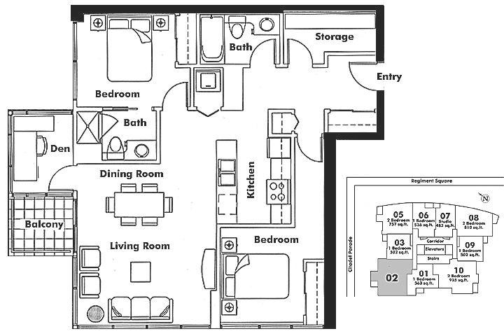 2102 111 W GEORGIA STREET, Vancouver, BC Floor Plan