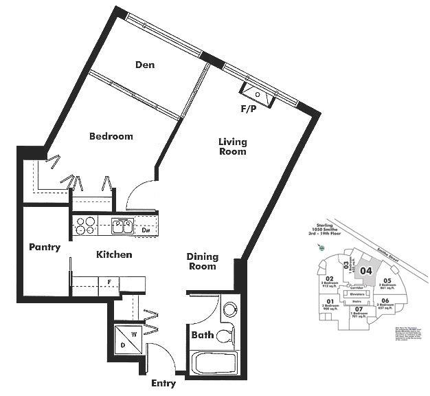 204 1050 SMITHE STREET, Vancouver, BC Floor Plan