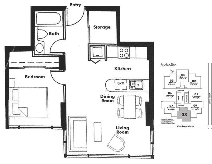 608 1331 W GEORGIA STREET, Vancouver, BC Floor Plan