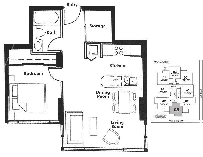 608 1331 W GEORGIA STREET, Vancouver, BC Floor Plan