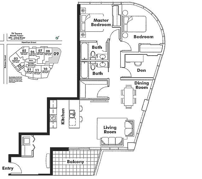 709 233 Robson Street, Vancouver, BC Floor Plan