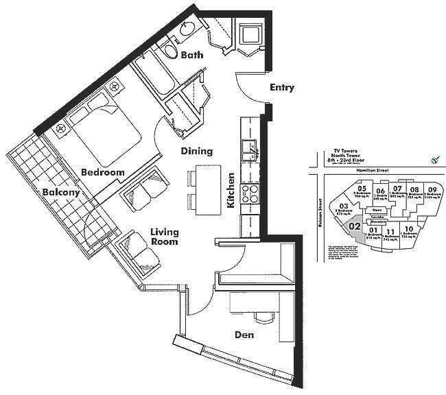 1502 233 ROBSON STREET, Vancouver, BC Floor Plan