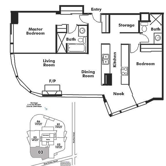 3303 1111 W PENDER STREET, Vancouver, BC Floor Plan