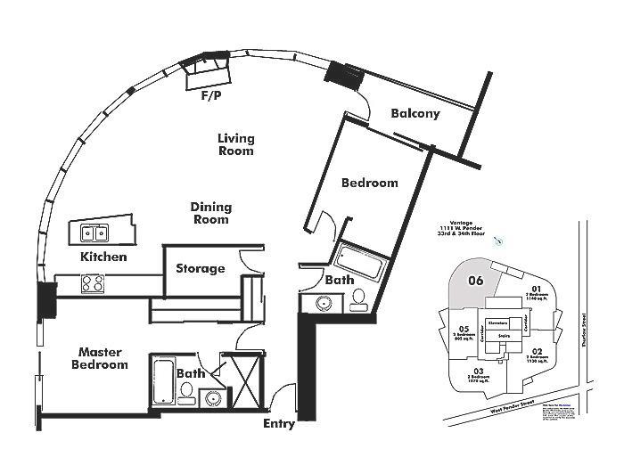 3306 1111 Pender Street, Vancouver, BC Floor Plan