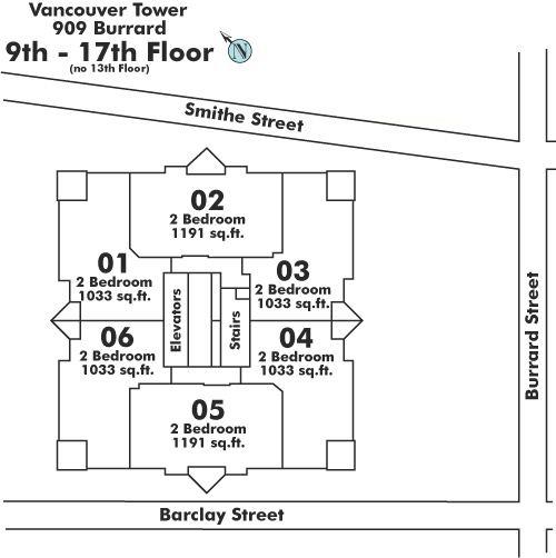 1501 909 BURRARD STREET, Vancouver, BC Floor Plate