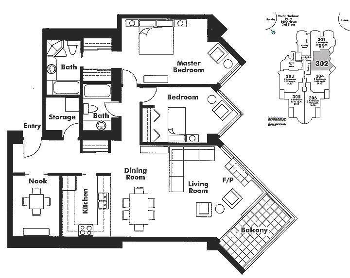 302 1600 HORNBY STREET, Vancouver, BC Floor Plan