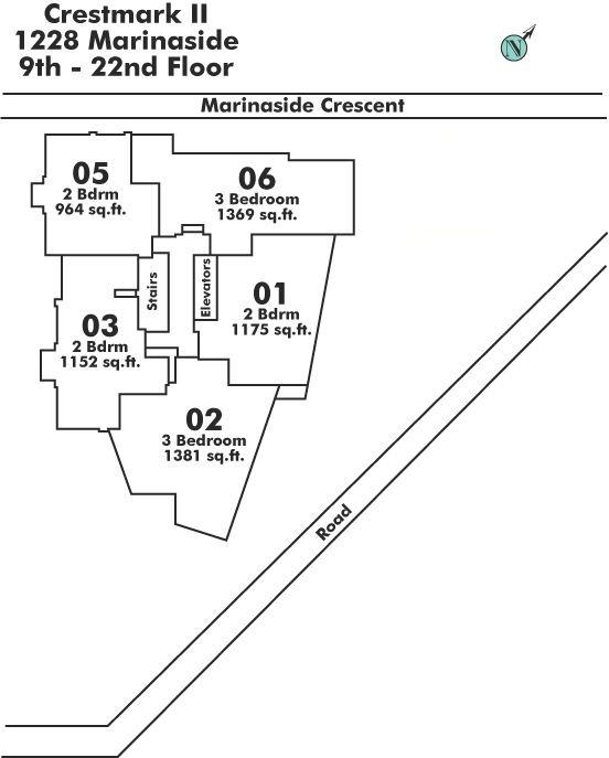 907 1288 Marinaside Crescent, Vancouver, BC Floor Plate