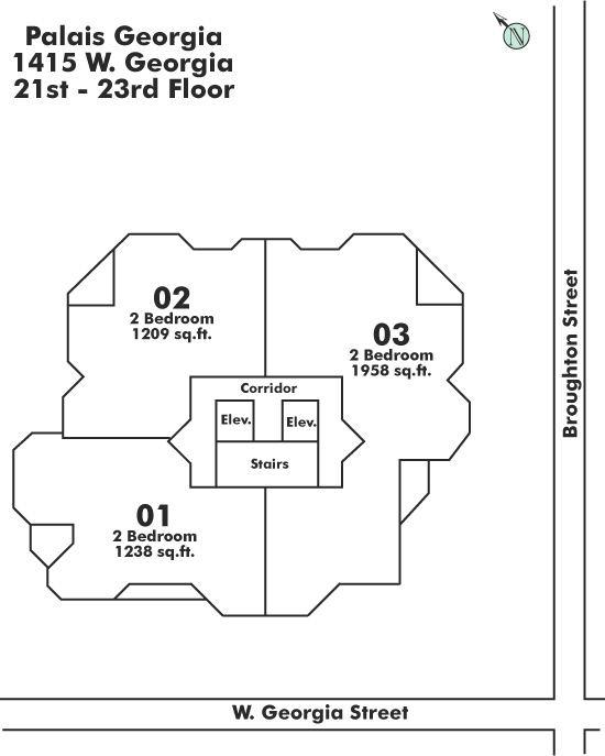 2303 1415 W GEORGIA STREET, Vancouver, BC Floor Plate