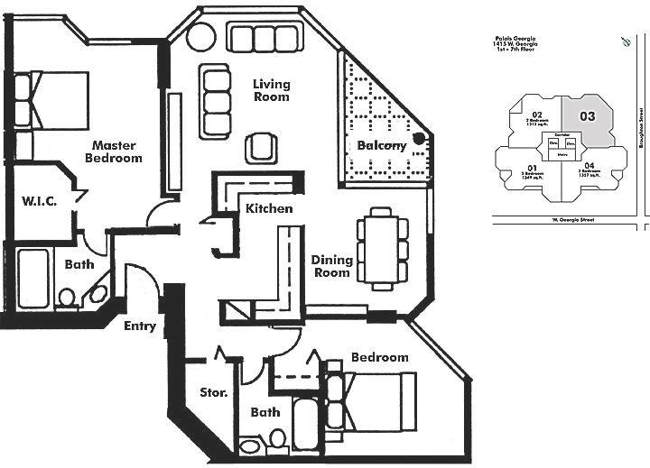 303 1415 W GEORGIA STREET, Vancouver, BC Floor Plan
