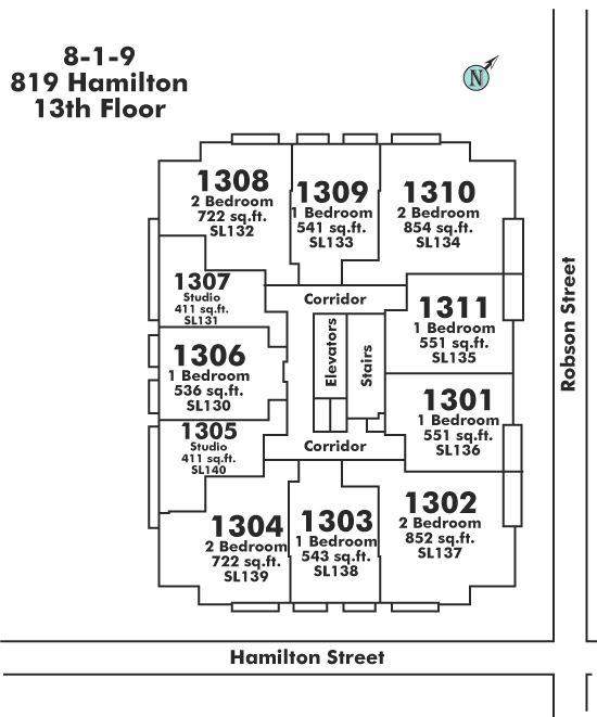 1308 819 HAMILTON STREET, Vancouver, BC Floor Plate