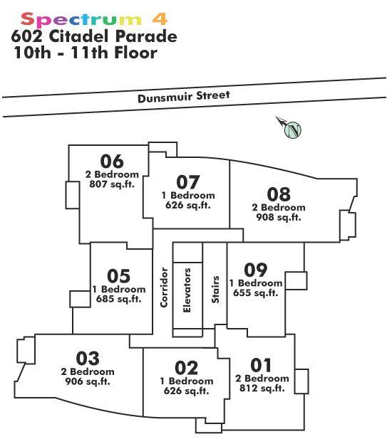 1002 602 CITADEL PARADE, Vancouver, BC Floor Plate