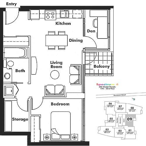 1509 602 CITADEL PARADE, Vancouver, BC Floor Plan