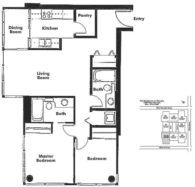 1408 1288 W GEORGIA STREET, Vancouver, BC Floor Plan