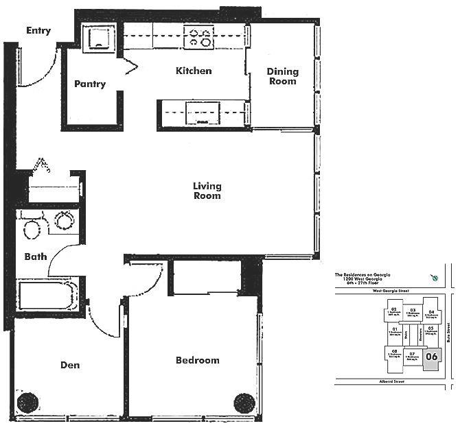 1106 1200 W GEORGIA STREET, Vancouver, BC Floor Plan