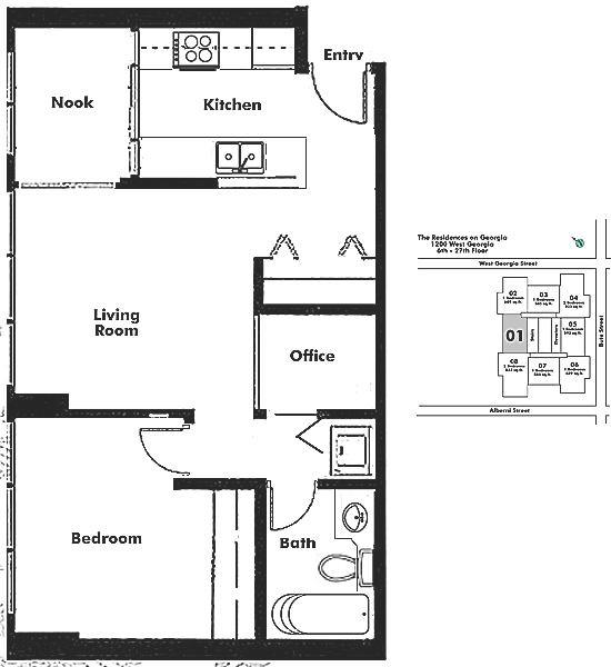 1101 1200 W GEORGIA STREET, Vancouver, BC Floor Plan