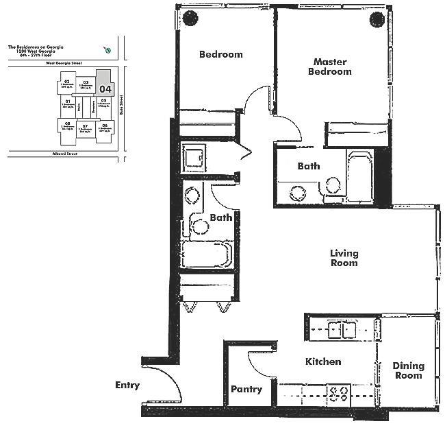 1704 1288 W GEORGIA STREET, Vancouver, BC Floor Plan