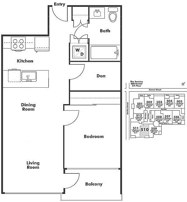 510 888 HOMER STREET, Vancouver, BC Floor Plan