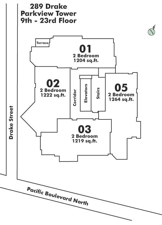 2202 289 DRAKE STREET, Vancouver, BC Floor Plate