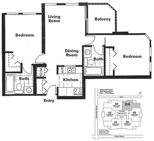 1604 811 Helmcken Street, Vancouver, BC Floor Plan