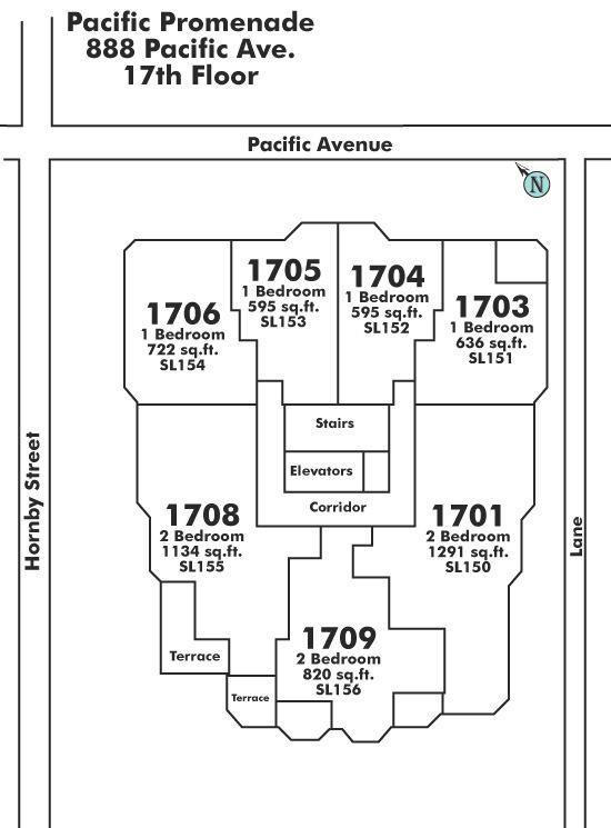 1706 888 PACIFIC STREET, Vancouver, BC Floor Plate