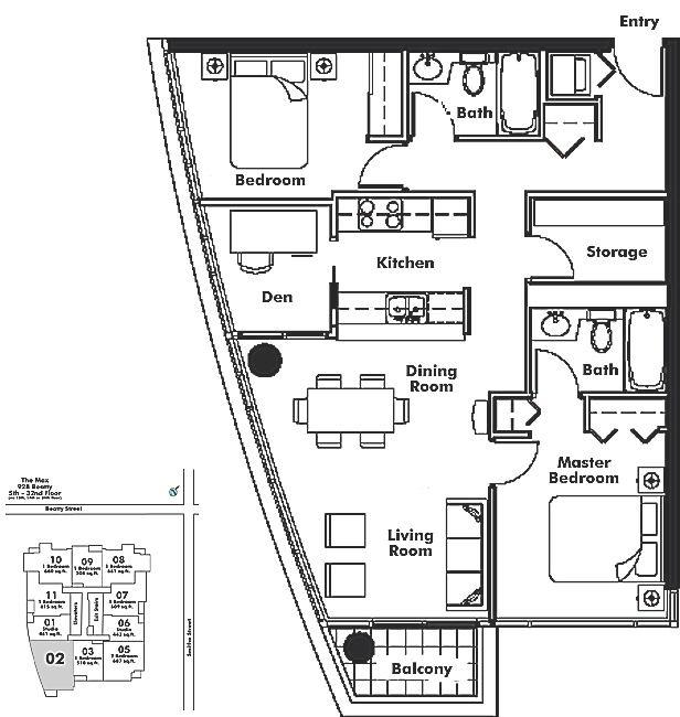 3002 928 BEATTY STREET, Vancouver, BC Floor Plan