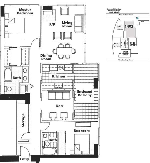 1402 837 Hastings Street, Vancouver, BC Floor Plan