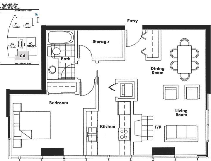 1704 837 W HASTINGS STREET, Vancouver, BC Floor Plan