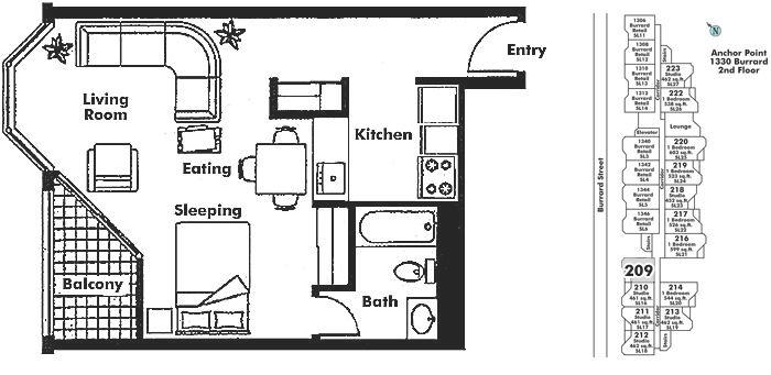 209 1330 BURRARD STREET, Vancouver, BC Floor Plan