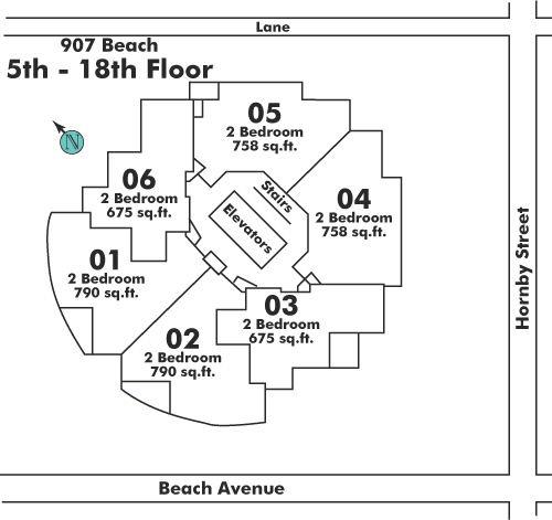 505 907 BEACH AVENUE, Vancouver, BC Floor Plate