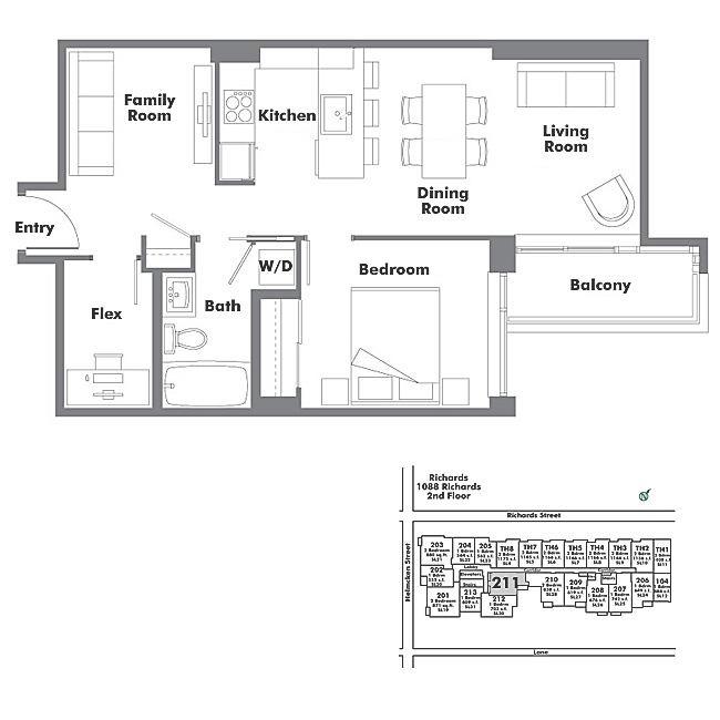 211 1088 RICHARDS STREET, Vancouver, BC Floor Plan