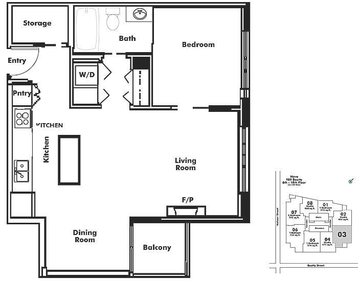 1103 989 BEATTY STREET, Vancouver, BC Floor Plan