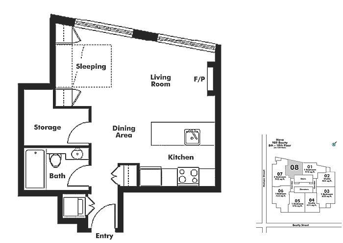 1808 989 BEATTY STREET, Vancouver, BC Floor Plan