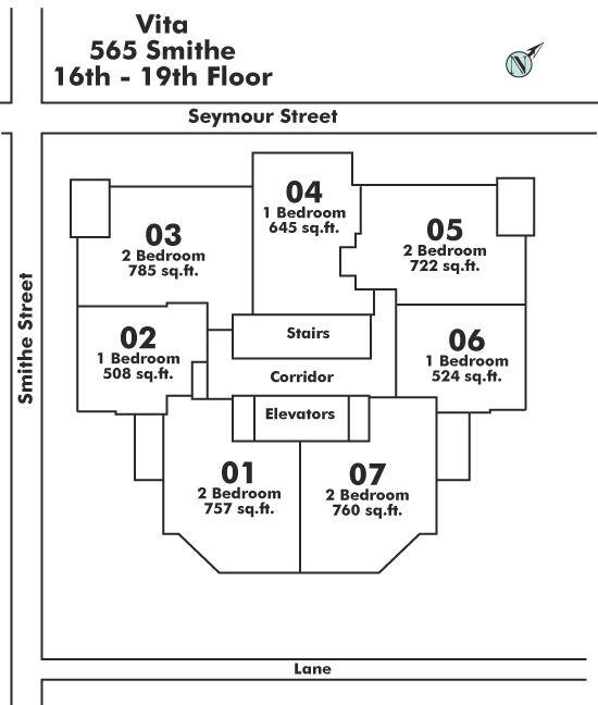 1701 565 SMITHE STREET, Vancouver, BC Floor Plate