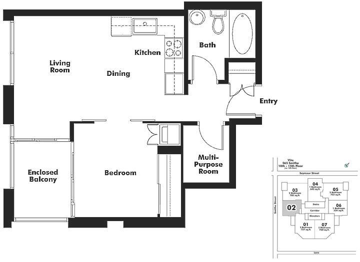 1502 565 SMITHE STREET, Vancouver, BC Floor Plan