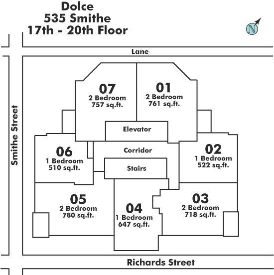 1703 535 SMITHE STREET, Vancouver, BC Floor Plate