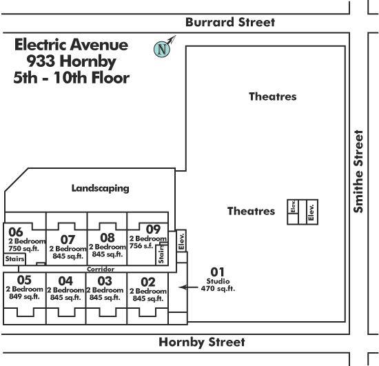 1008 933 Hornby Street, Vancouver, BC Floor Plate