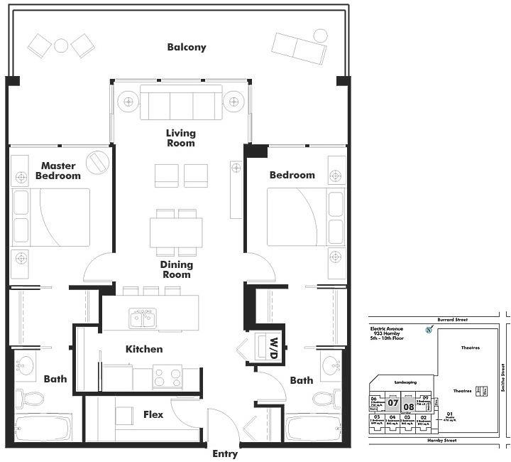 1008 933 Hornby Street, Vancouver, BC Floor Plan
