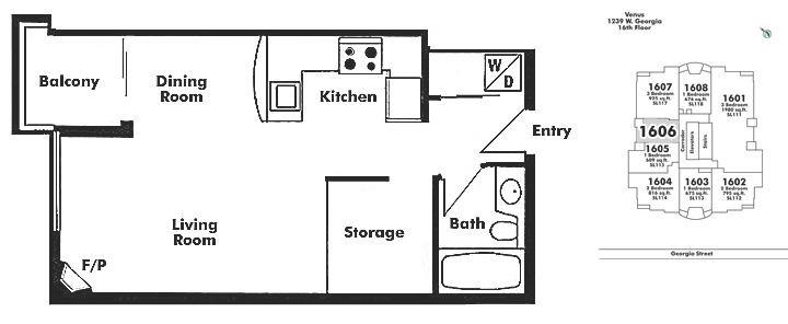 1606 1239 W GEORGIA STREET, Vancouver, BC Floor Plan