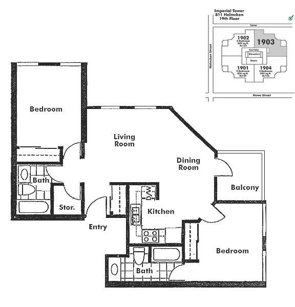 1903 811 Helmcken Street, Vancouver, BC Floor Plan